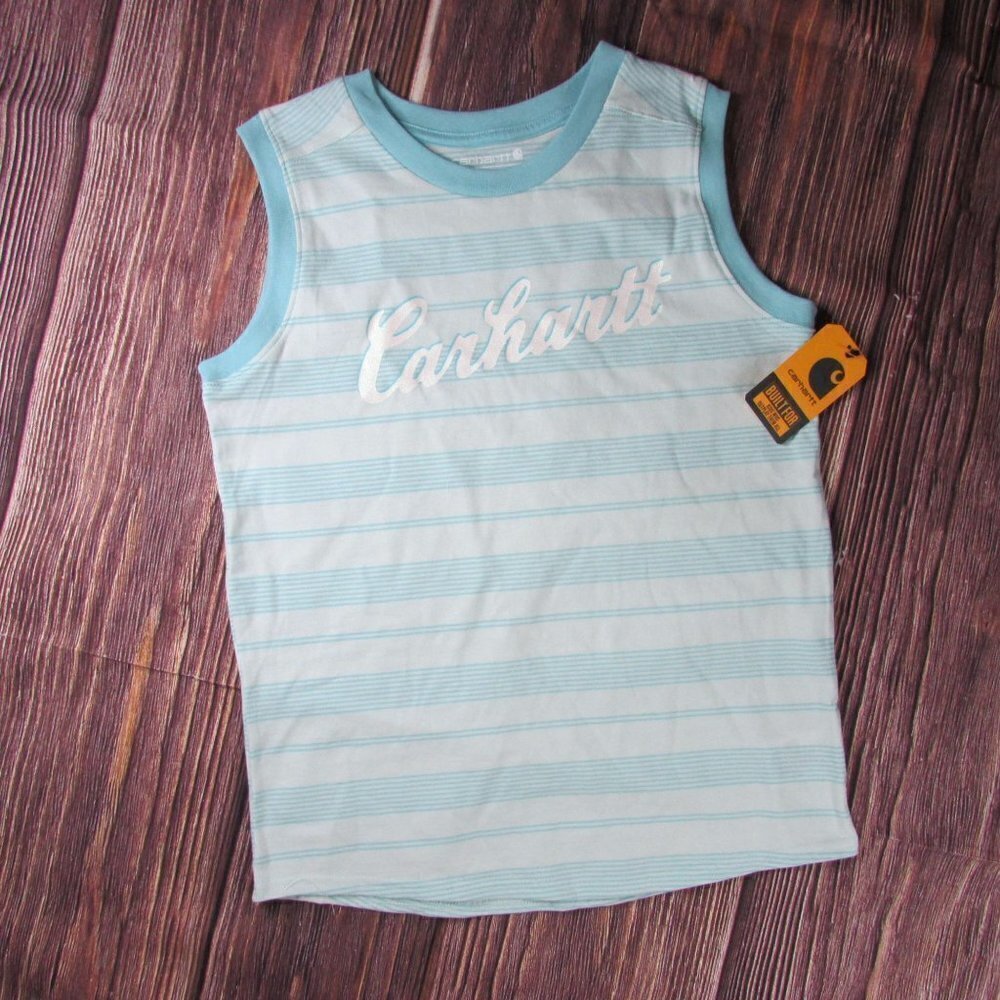 Carthartt Girl's 6 Graphic Sleeveless Crewneck Striped T-Shirt Tank Top Blue